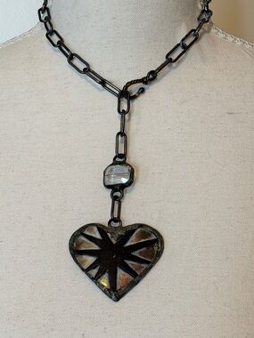 Abalone Shell Black Heart Pendant Necklace Adjustable Chain